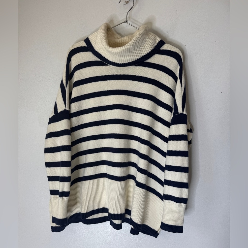 Loft medium Chunky Cotton Cowl Neck Pull Over Nautical Stripe Sweater Preppy
